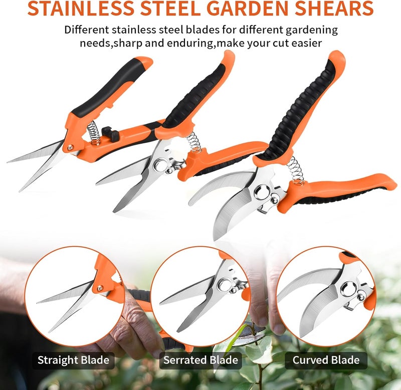 Drametic+ 3 Pack Garden Pruning Shears, Stainless Steel Shears, Gardening Shears Scissors Pruning Shears for Gardening Tools (3PCS Orange and Black) - Image 3